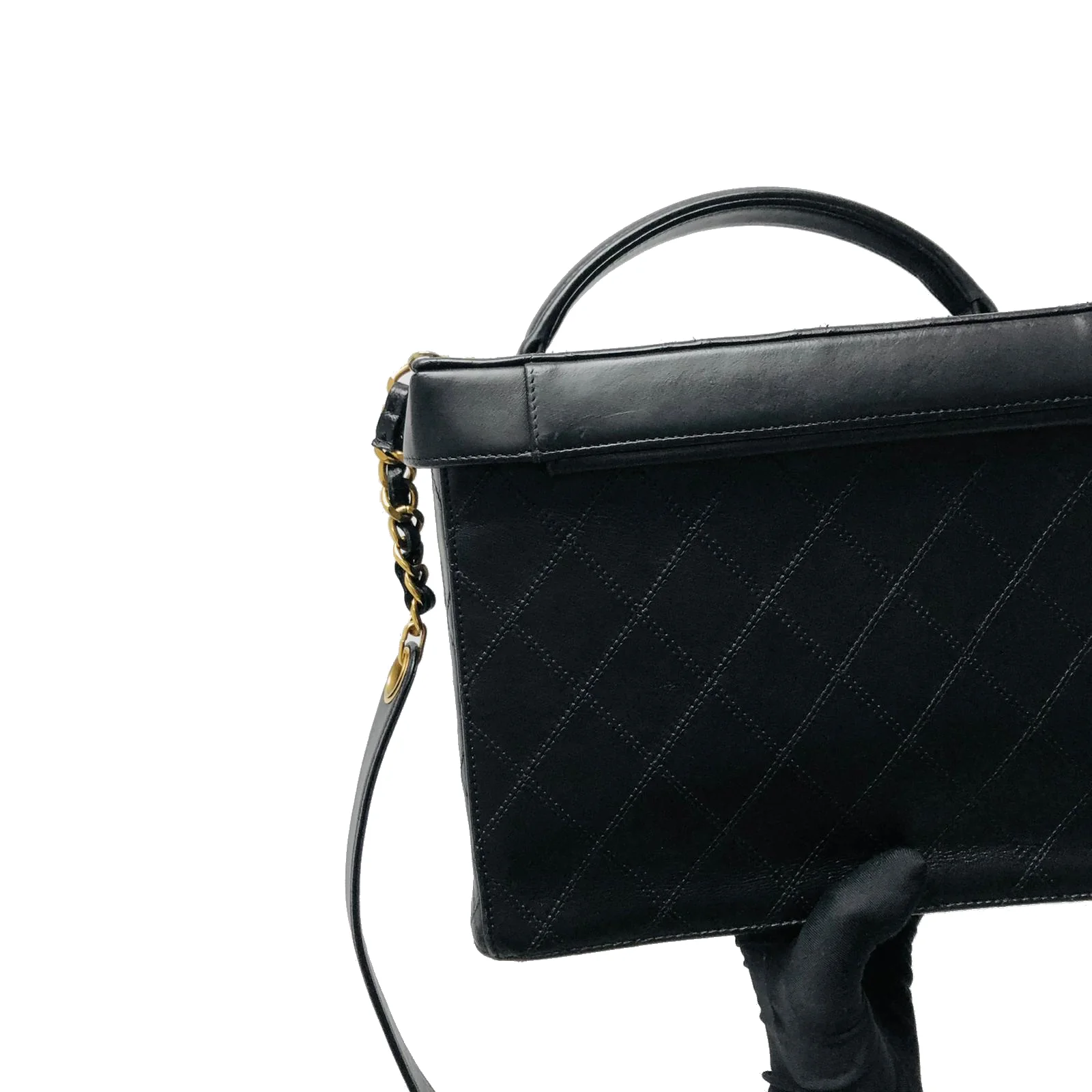 Vintage Quilted Leather Vanity Cosmetic Case Black - Image 7