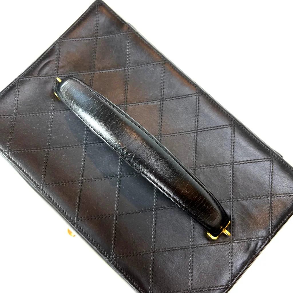 Vintage Quilted Leather Vanity Cosmetic Case Black - Image 8