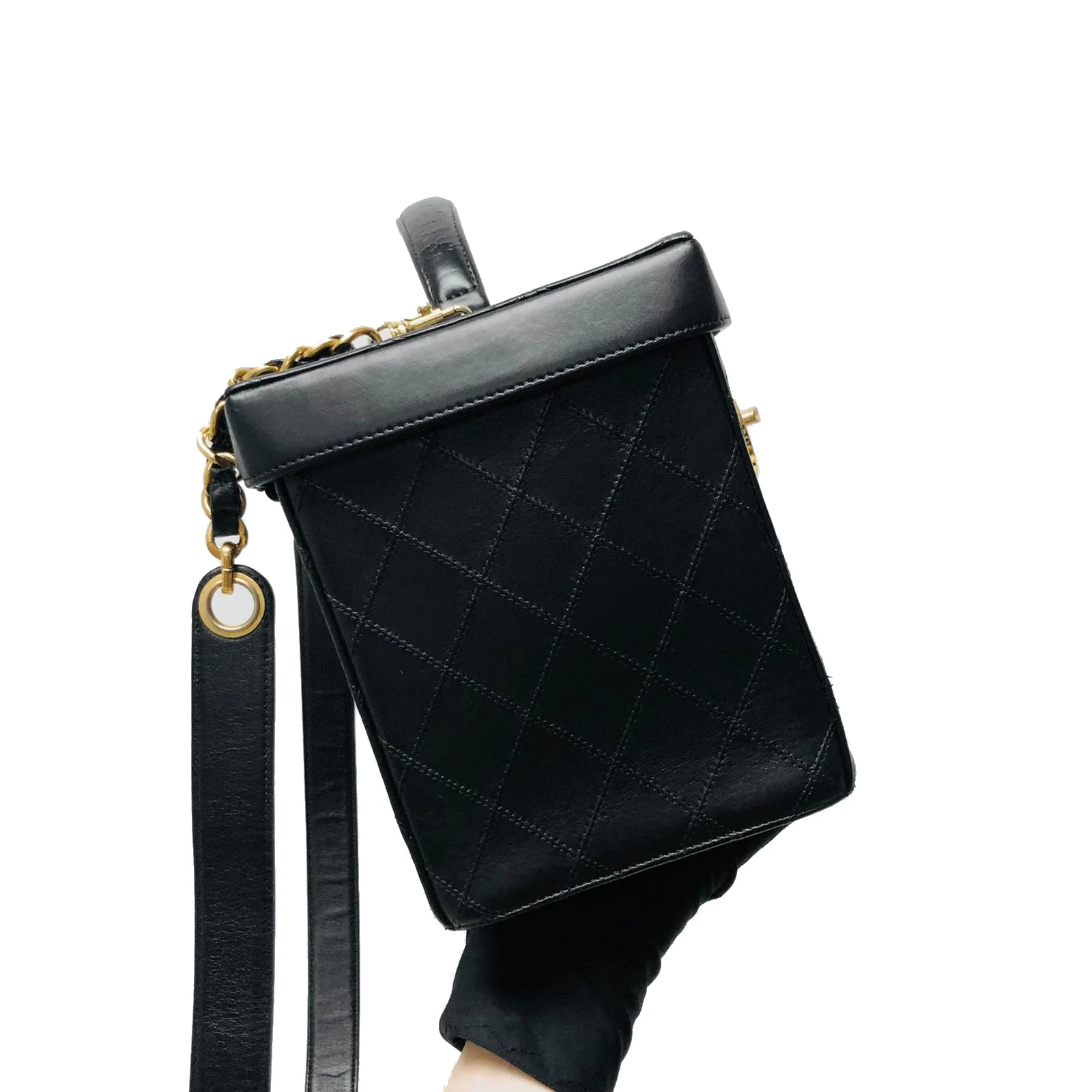 Vintage Quilted Leather Vanity Cosmetic Case Black - Image 9