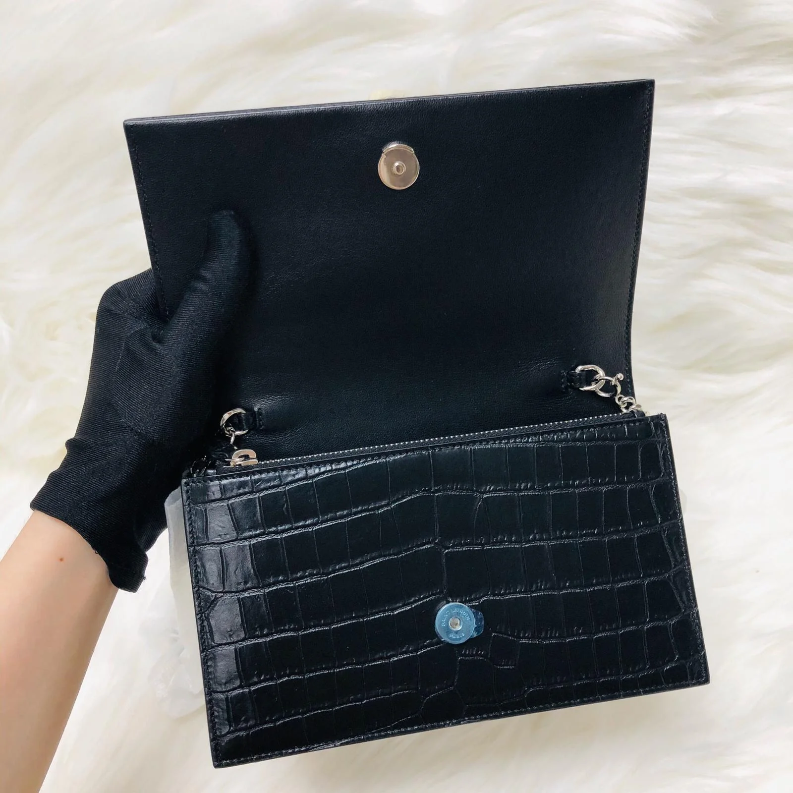 Classic Monogram Kate Tassel WOC in Black Crocodile Embossed Leather - Image 14