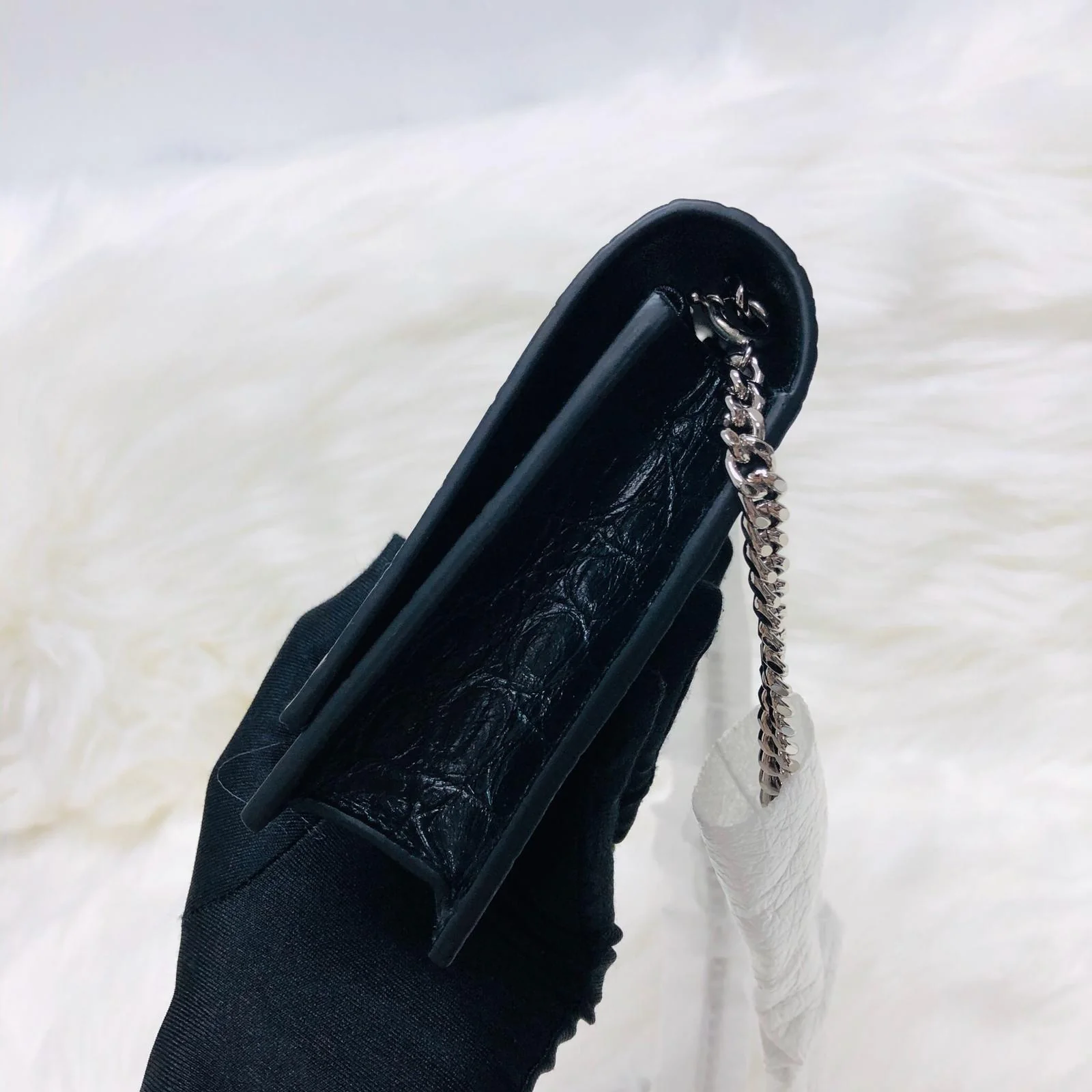 Classic Monogram Kate Tassel WOC in Black Crocodile Embossed Leather - Image 18