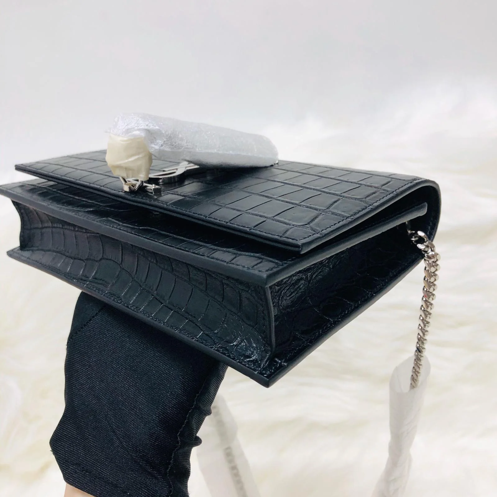 Classic Monogram Kate Tassel WOC in Black Crocodile Embossed Leather - Image 19