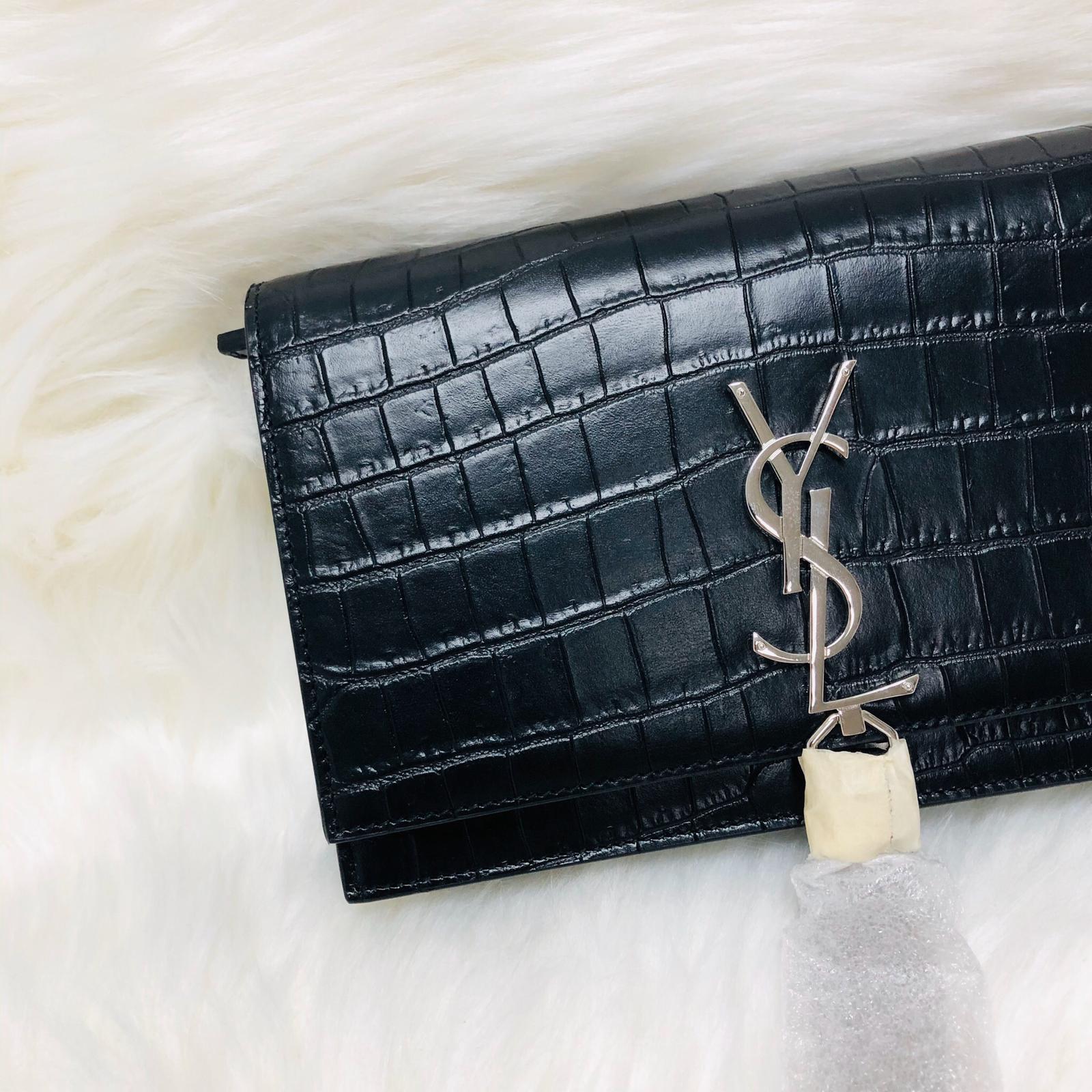 Classic Monogram Kate Tassel WOC in Black Crocodile Embossed Leather - Image 4