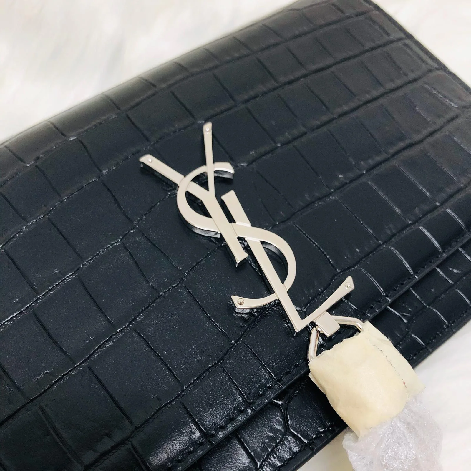 Classic Monogram Kate Tassel WOC in Black Crocodile Embossed Leather - Image 6