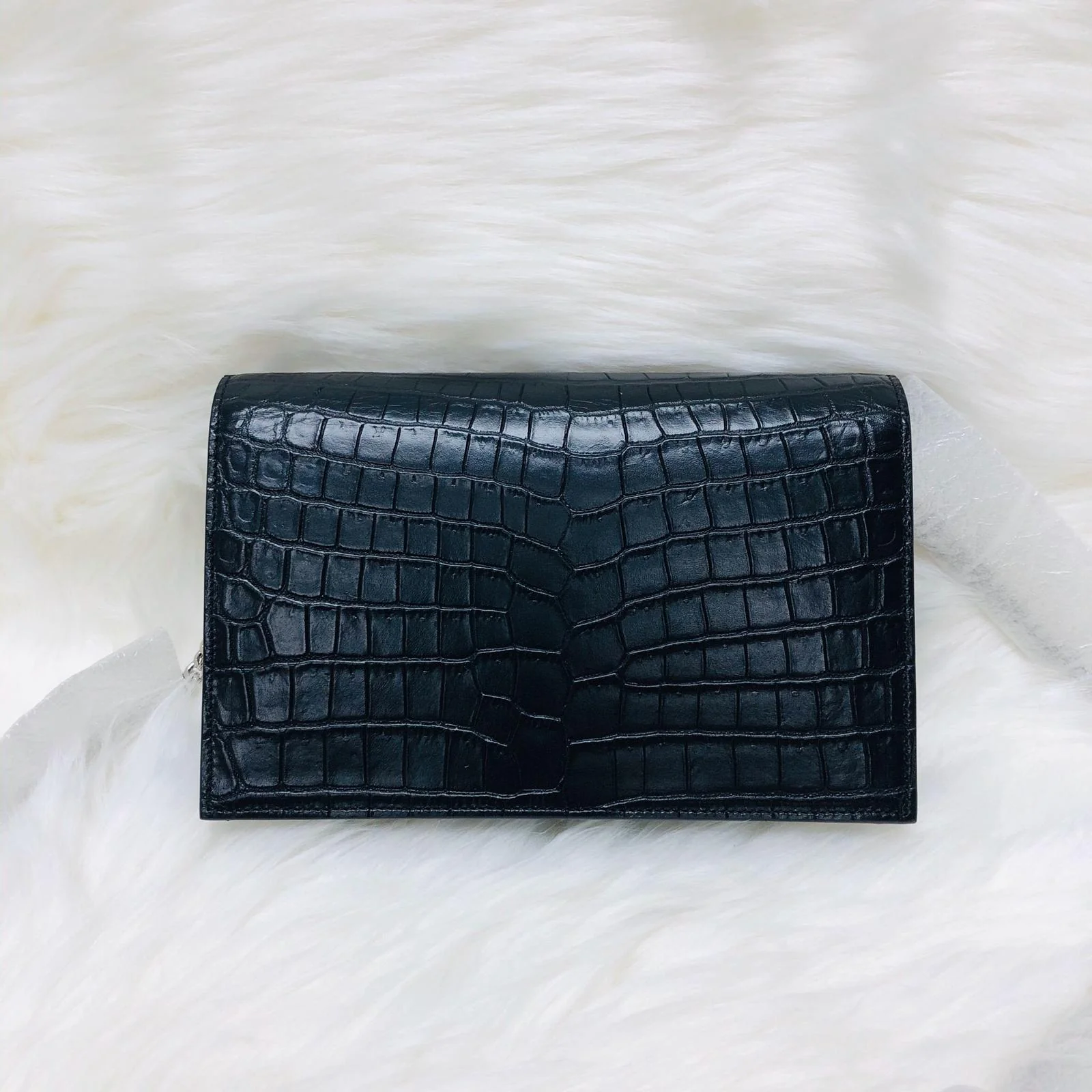 Classic Monogram Kate Tassel WOC in Black Crocodile Embossed Leather - Image 8