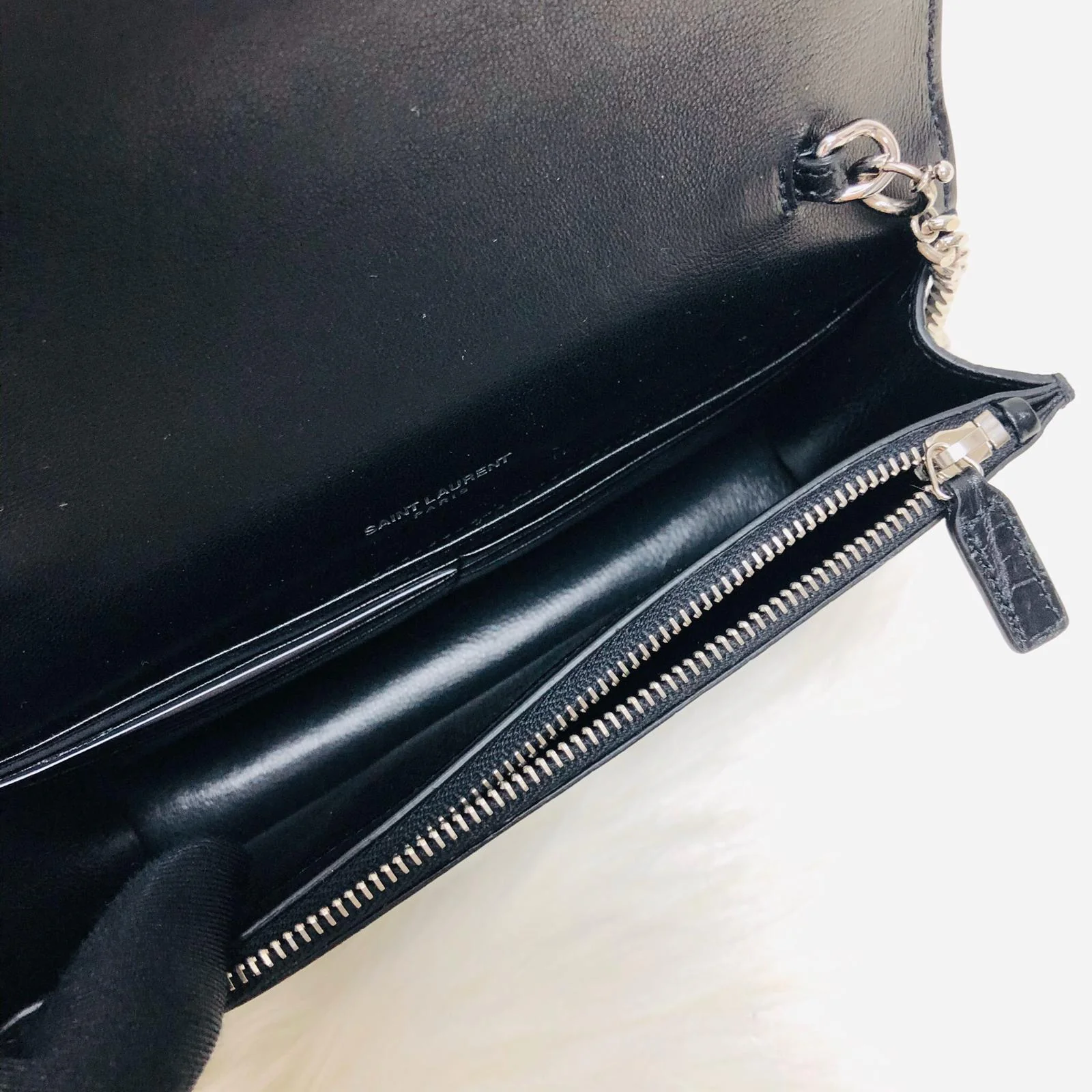 Classic Monogram Kate Tassel WOC in Black Crocodile Embossed Leather - Image 9