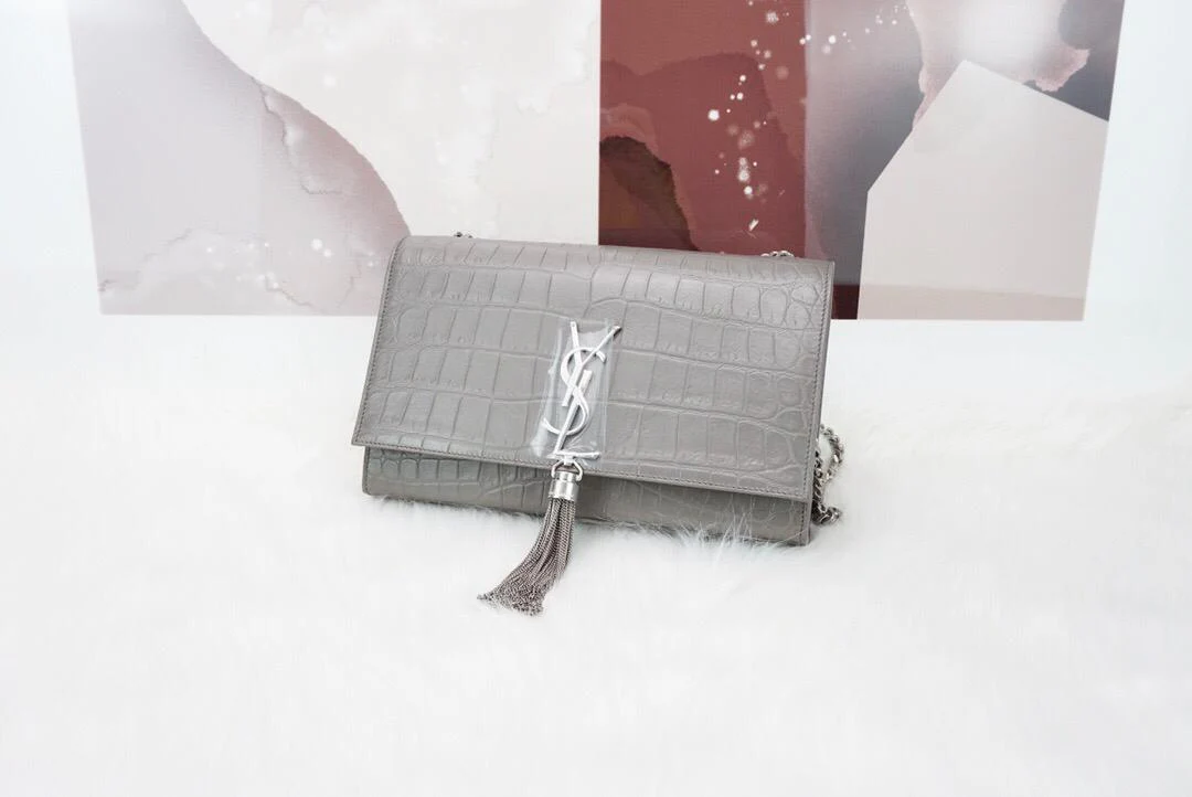 Classic Monogram Kate Tassel Satchel in Grey Crocodile Embossed Leather - Image 4