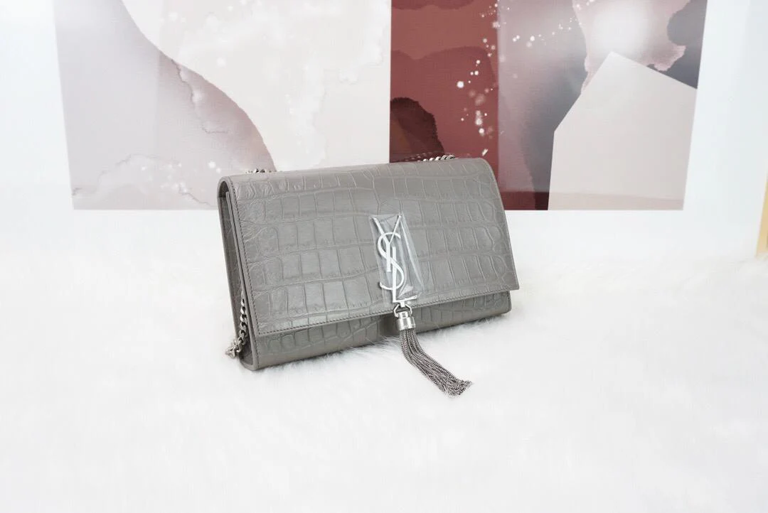 Classic Monogram Kate Tassel Satchel in Grey Crocodile Embossed Leather - Image 5